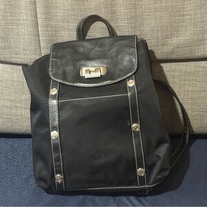 Pourchet Black Backpack Purse Paris Designer Bag black nylon and leather. Buckle